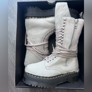 DR. MARTENS X RICK OWENS FW22 STROBE CALF LENGTH BOOT -PEARL HAIR ON COW LEATHER